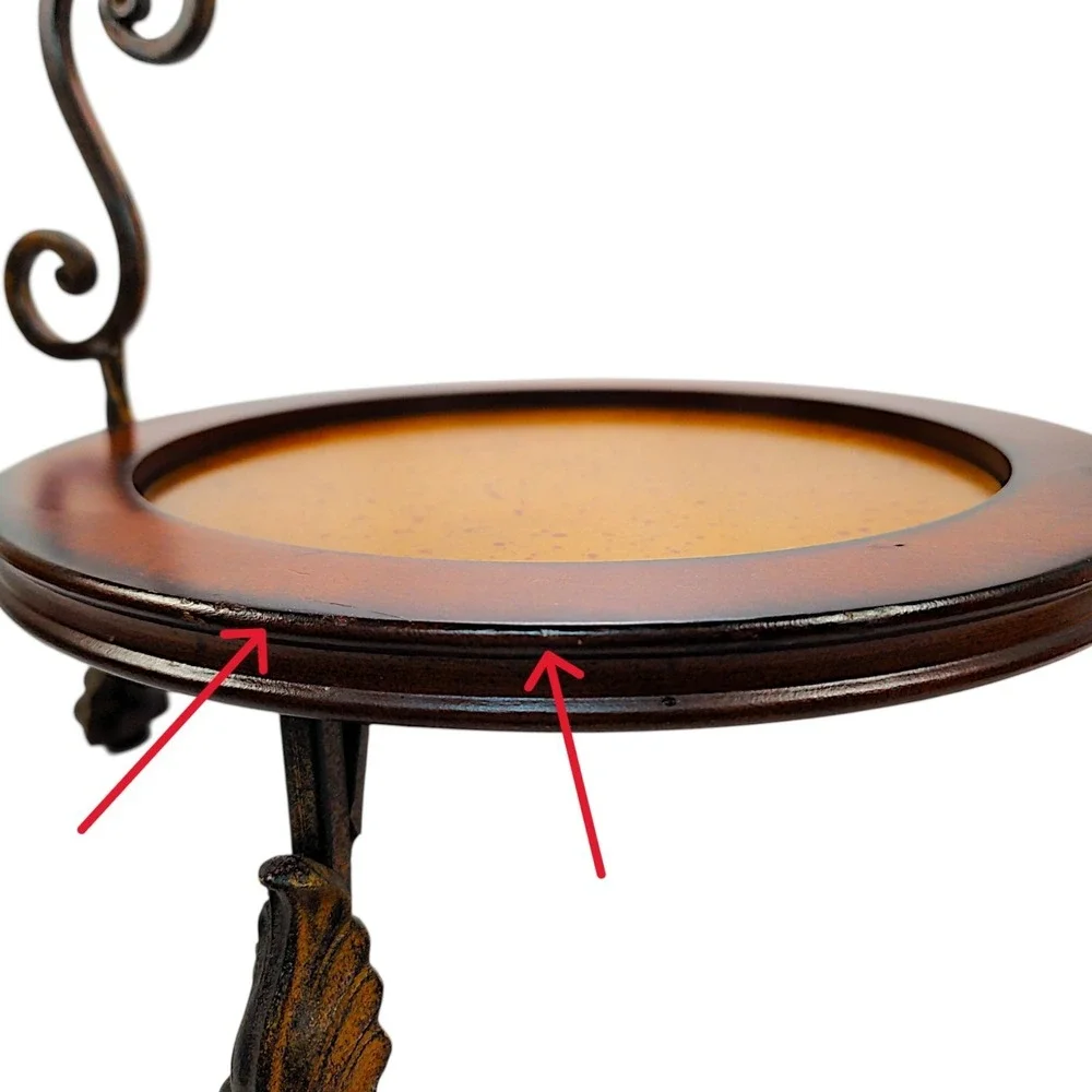 Vintage Wood Round Centerpiece Tray with Metal Handle